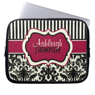 Capa Para Notebook A bolsa de laptop listrada do damasco do marfim