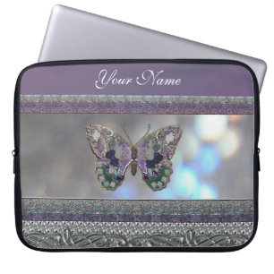 Capa Para Notebook A bolsa de laptop metálica da borboleta do brilho