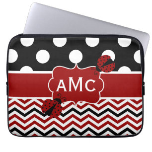 Capa Para Notebook A bolsa de laptop preta vermelha do monograma de