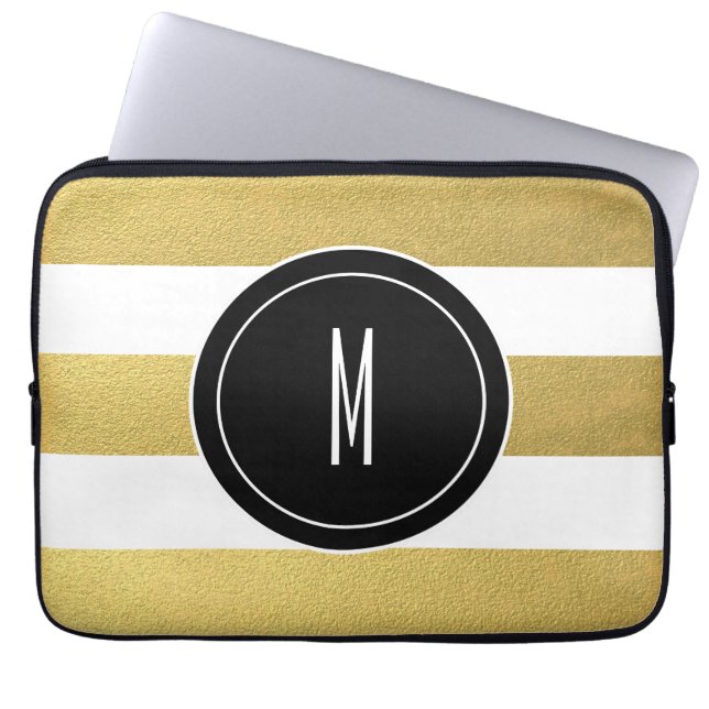 CAPA PARA NOTEBOOK A FOLHA DOURADO LISTRA O MONOGRAMA PRETO DE %PIPE% (Frente)