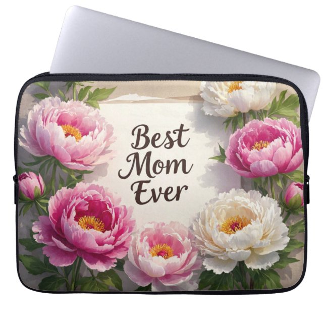 Capa Para Notebook A melhor mãe de sempre... peônias pintadas à mão e (Frente)