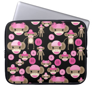 Capa Para Notebook A peúga cor-de-rosa feminino bonito Monkeys