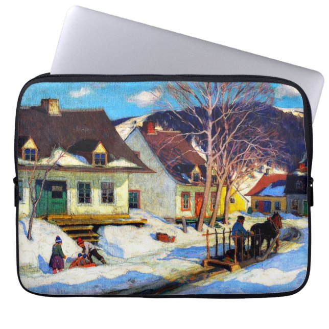 Capa Para Notebook A Quebec Village Street by Clarence Gagnon (Frente)