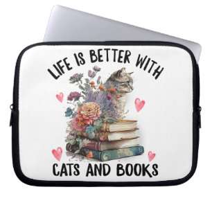 Capa Para Notebook A vida é melhor com gatos e livros Gato engraçado