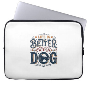 Capa Para Notebook A Vida é Melhor Com um Cachorro Design de Gravura