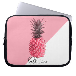 Capa Para Notebook Abacaxi cor-de-rosa e branco tropical feminino