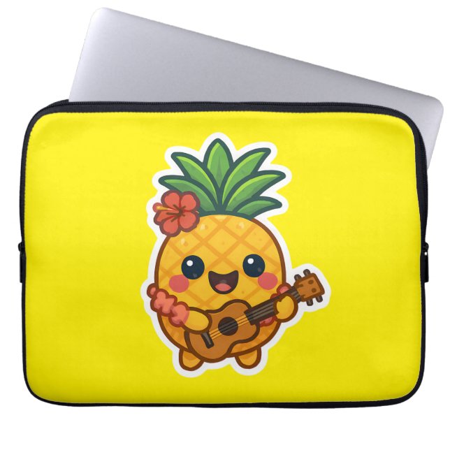 Capa Para Notebook Abacaxi Kawaii sorridente - Tropical (Frente)