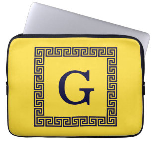 Capa Para Notebook Abacaxi, Marinho Chave Grego Azul nº 1 Monograma e