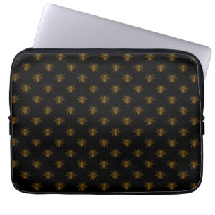 Capa Para Notebook Abejas de Folha Metálica Dourada em Preto