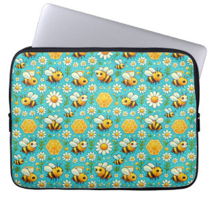 Capa Para Notebook Abejas Melíferas Fofas e Margaridas
