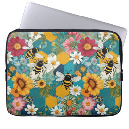 Capa Para Notebook Abejas y Florales Patrón de abeja flor