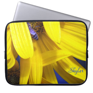 Capa Para Notebook Abelha Azul Na Bolsa de laptop Amarela De Girassol