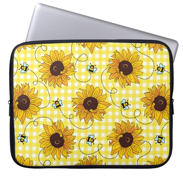 Capa Para Notebook Abelhas e girassóis em fundo controlado (Frente)