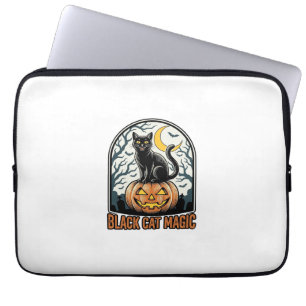 Capa Para Notebook Abóbora de Gato Preto Gravura Vintage de Halloween