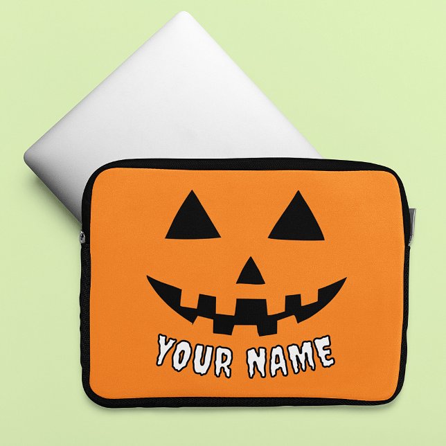 Capa Para Notebook Abóbora Laranja Personalizada de Halloween Seu Nom (Criador carregado)