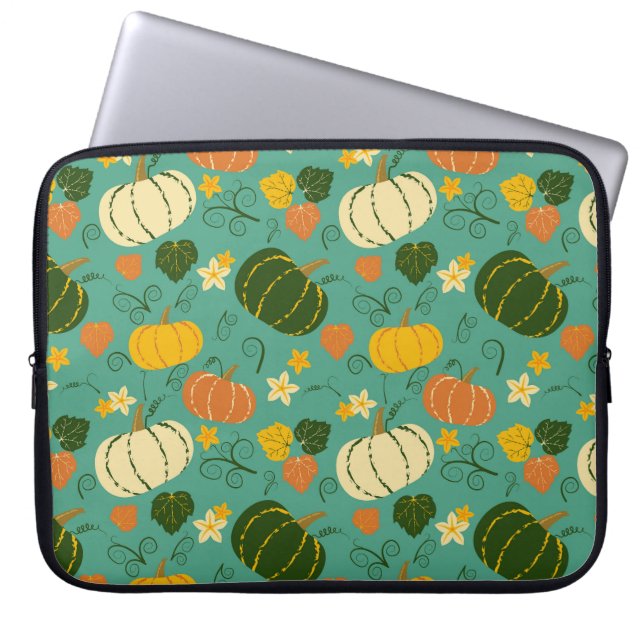 Capa Para Notebook Abóboras, folhas: padrão vegetal do outono (Frente)