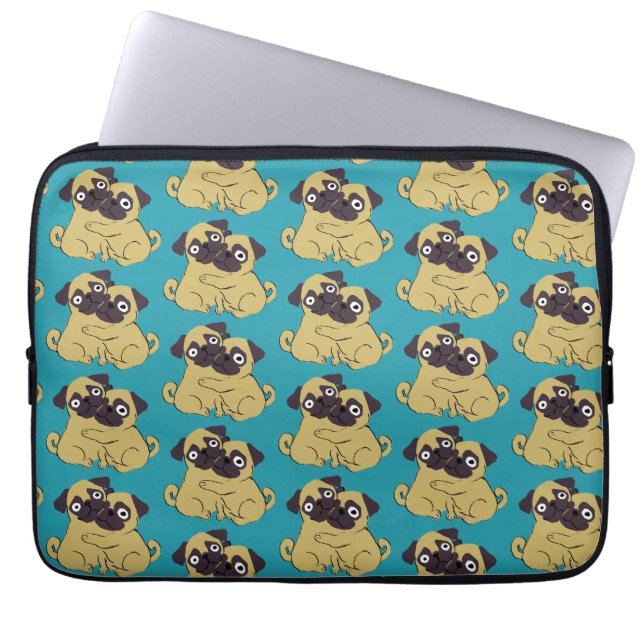 Capa Para Notebook Abraço pug Azul, (Frente)