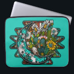 Capa Para Notebook Abstract Aztec Moon<br><div class="desc">A Blue Abstract Aztec Design With Half Moon And Daisy Florals Laptop Sleeve For Her Travels</div>