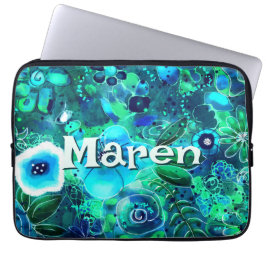 Capa Para Notebook Abstract Floral Teal Blue Green Personalized