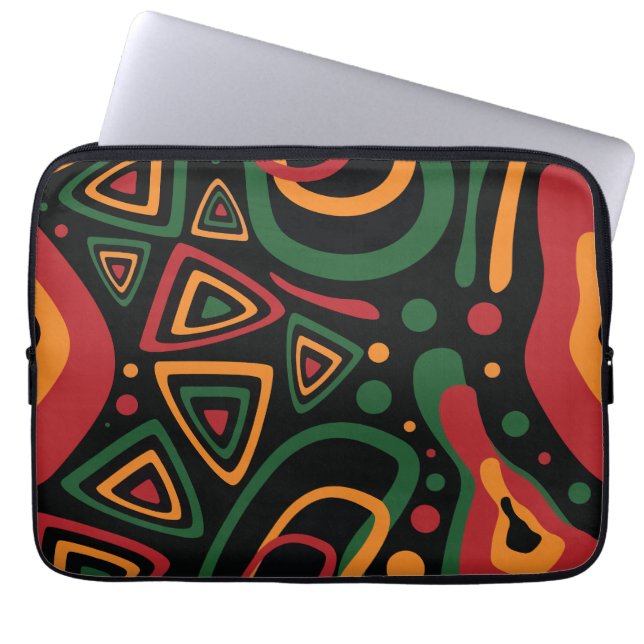 Capa Para Notebook Abstract Tribal Shapes Pattern in Red, Gold, Green (Frente)