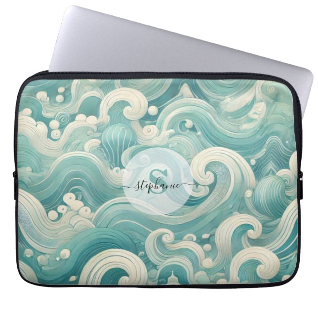 Capa Para Notebook Abstrato Aqua Blue & White Wave - Arte Fluida Mode (Frente)