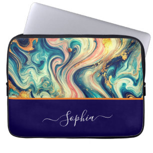 Capa Para Notebook abstrato azul&dourado girar - adicionar nome