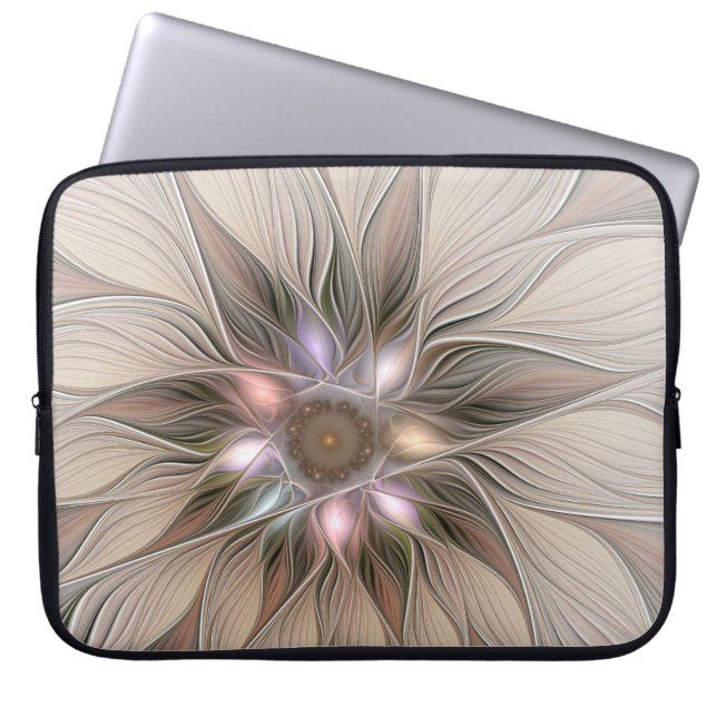 Capa Para Notebook Abstrato Beige Brown Floral Fractal de Flor Joyful (Frente)