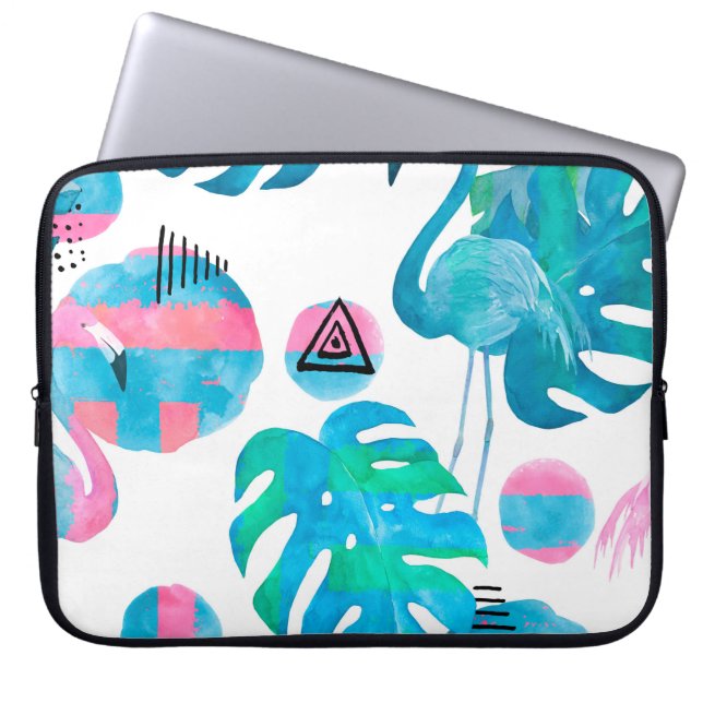 Capa Para Notebook Abstrato com aquarela flamingo e elema aleatório (Frente)
