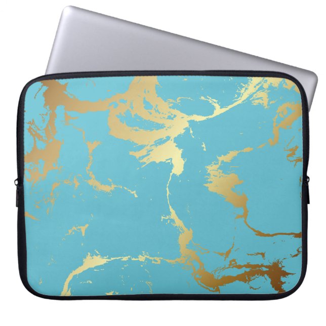 Capa Para Notebook Abstrato de pintura acrílica em teal e em mármore  (Frente)