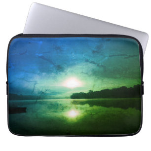 Capa Para Notebook Abstrato do nascer do Sol da Manhã Verde Azul no C