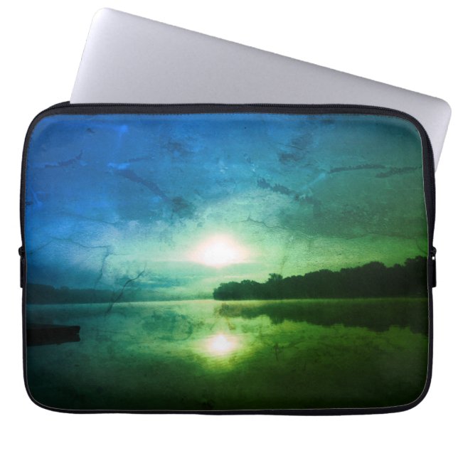 Capa Para Notebook Abstrato do nascer do Sol da Manhã Verde Azul no C (Frente)