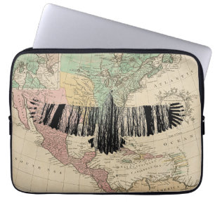Capa Para Notebook Abstrato Eagle Tree Silhouettes Vintage USA Map