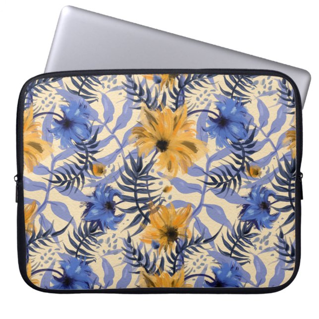 Capa Para Notebook Abstrato Floral: Padrão Moderno de Aquarela (Frente)