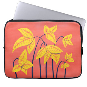 Capa Para Notebook Abstrato Flores Corais Amarelo Amarelo Arte Geomét