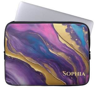 Capa Para Notebook Abstrato- Fluxo de Arte - Azul, Púrpura, rosa e Do