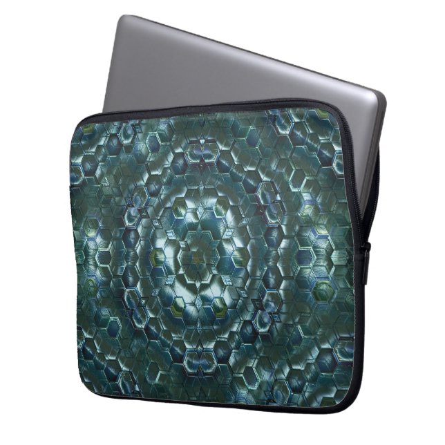 Capa Para Notebook Abstrato hexágonos na luminosidade manchada ciano  (Frente Esquerda)