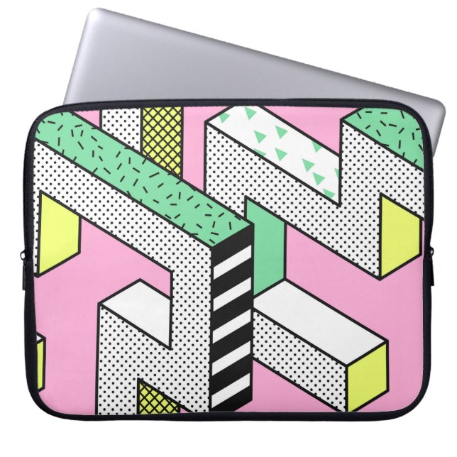Capa Para Notebook Abstrato Memphis Padrões sem costura com 3d Geomet (Frente)