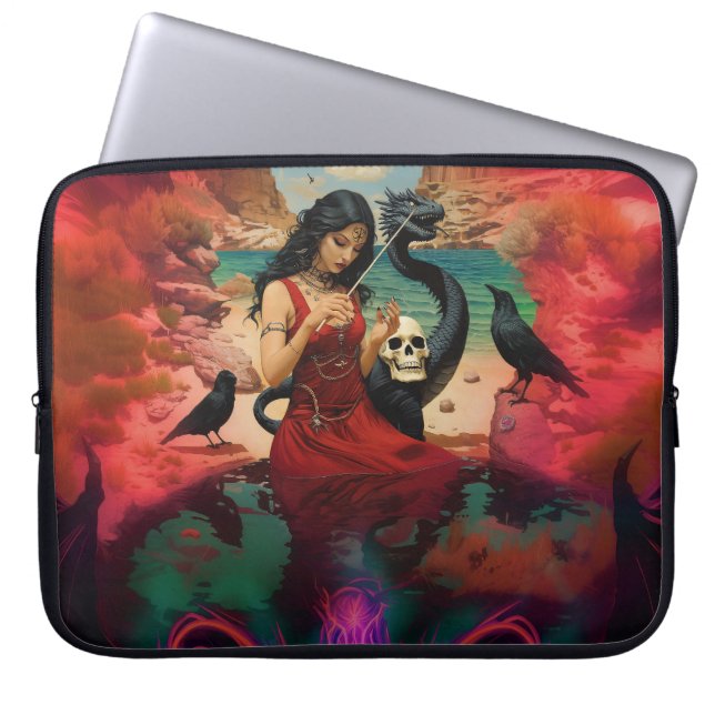 Capa Para Notebook Abstrato Raven Skull oculta Dark Witchy AI Art (Frente)