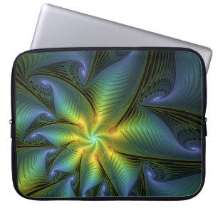 Capa Para Notebook Abstrato Star, Ouro Verde brilhante Arte Fractal
