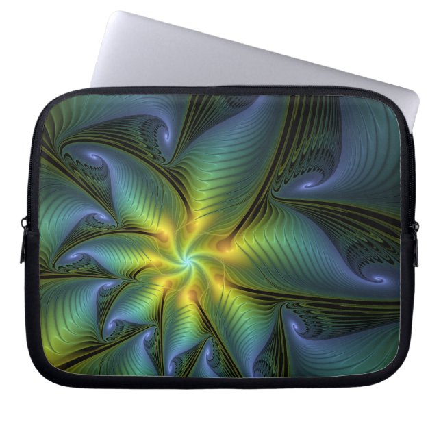 Capa Para Notebook Abstrato Star, Ouro Verde brilhante Arte Fractal (Frente)