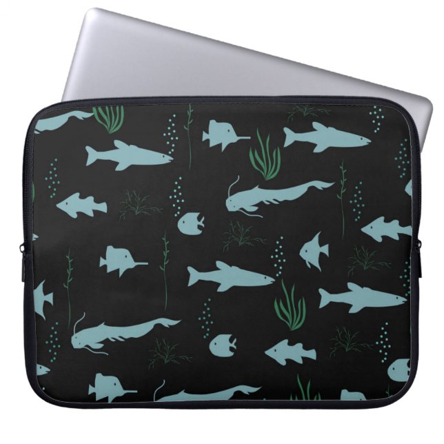 Capa Para Notebook Abstrato submarino com peixes e algas (Frente)