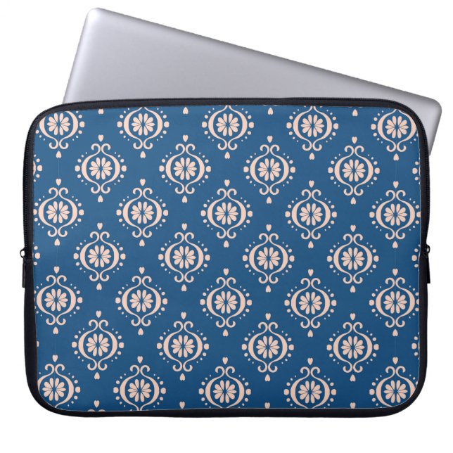 Capa Para Notebook Abstrato vintage damask blue background (Frente)