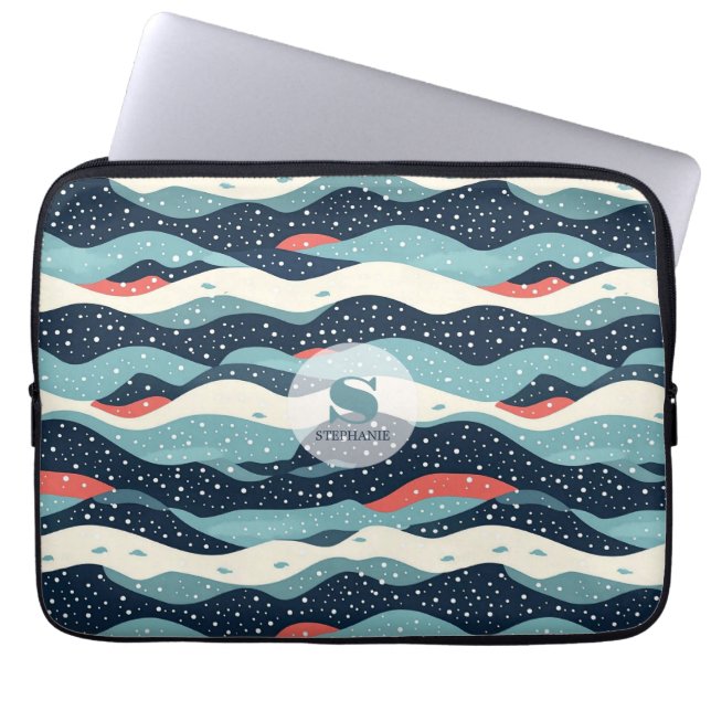 Capa Para Notebook Abstrato Wavy Lines com pontos de floco de neve (Frente)