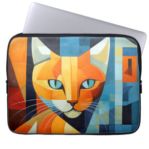 Capa Para Notebook Abstrato Whiskers: Gato Laranja