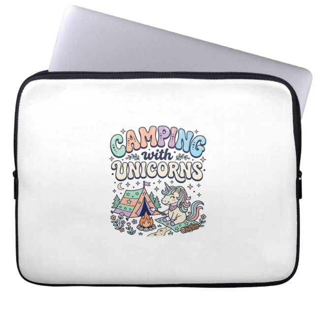 Capa Para Notebook Acampamento de Unicórnio com Adesivo Kawaii de Uni (Frente)