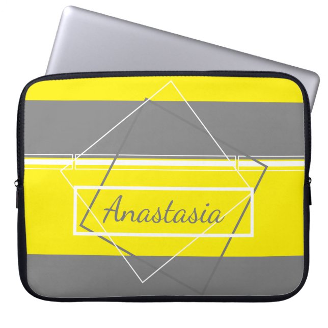 Capa Para Notebook Adicionar seu nome Linhas Amarelas Bolsa de laptop (Frente)