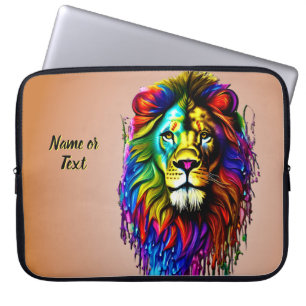 Capa Para Notebook Adicionar Texto de Nome, Leão Colorido de Dripe de