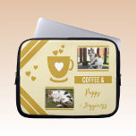 Capa Para Notebook Adicione fotos, xixi, amante de café, creme<br><div class="desc">Bolsa de laptop de presente. Amante de animais e café. Substitua as 2 fotos por sua e adicione um nome. Dourado e creme.</div>