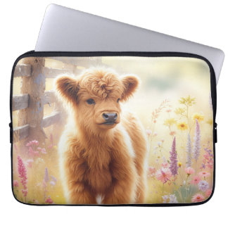 Capa Para Notebook Adorable Baby Highland Cow In Flower Field