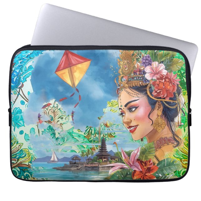 Capa Para Notebook Adorável dançarina de Bali e padrão tropical (Frente)